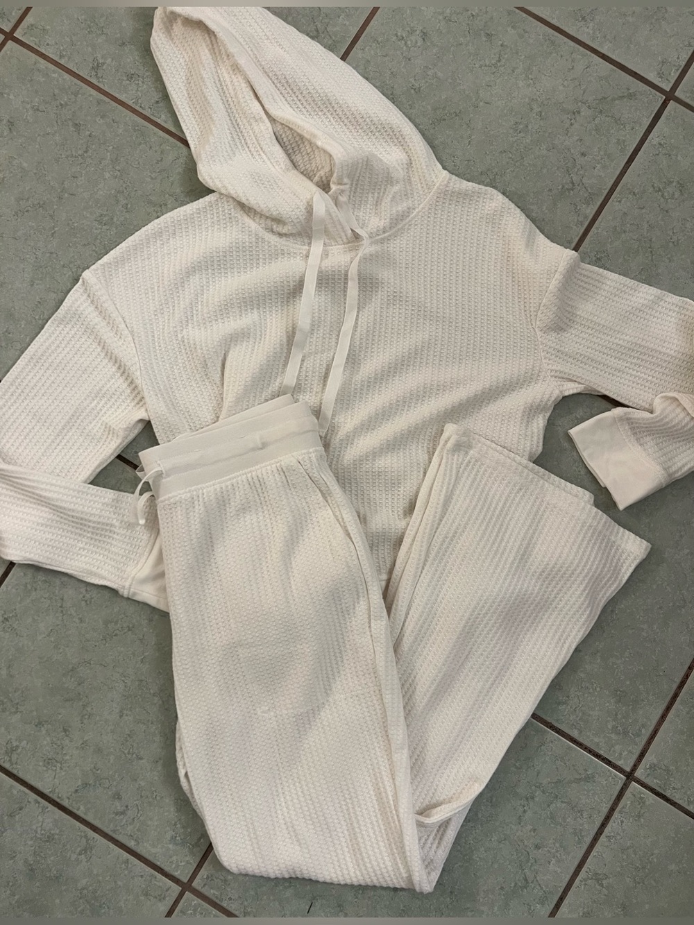 Cozy Cream Waffle-Knit Hoodie & Pants 2-Piece Lounge Set